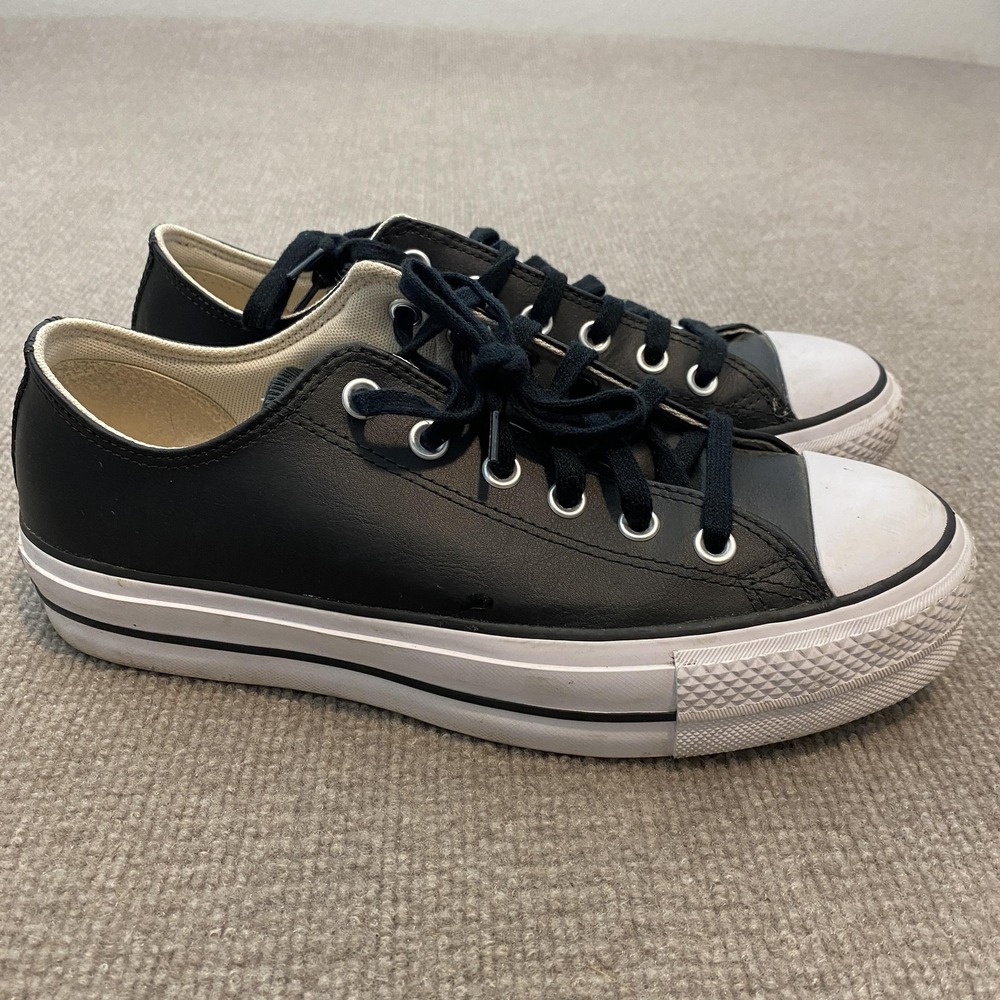 Converse Shoes Womens Size 9.5 Black Leather Platform All Star 561681C Sneakers